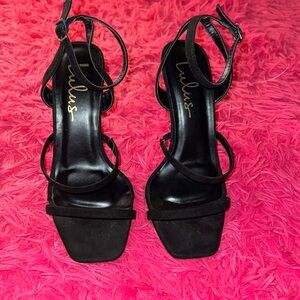 Leticiya Black Suede Ankle-Strap High Heel Sandals
